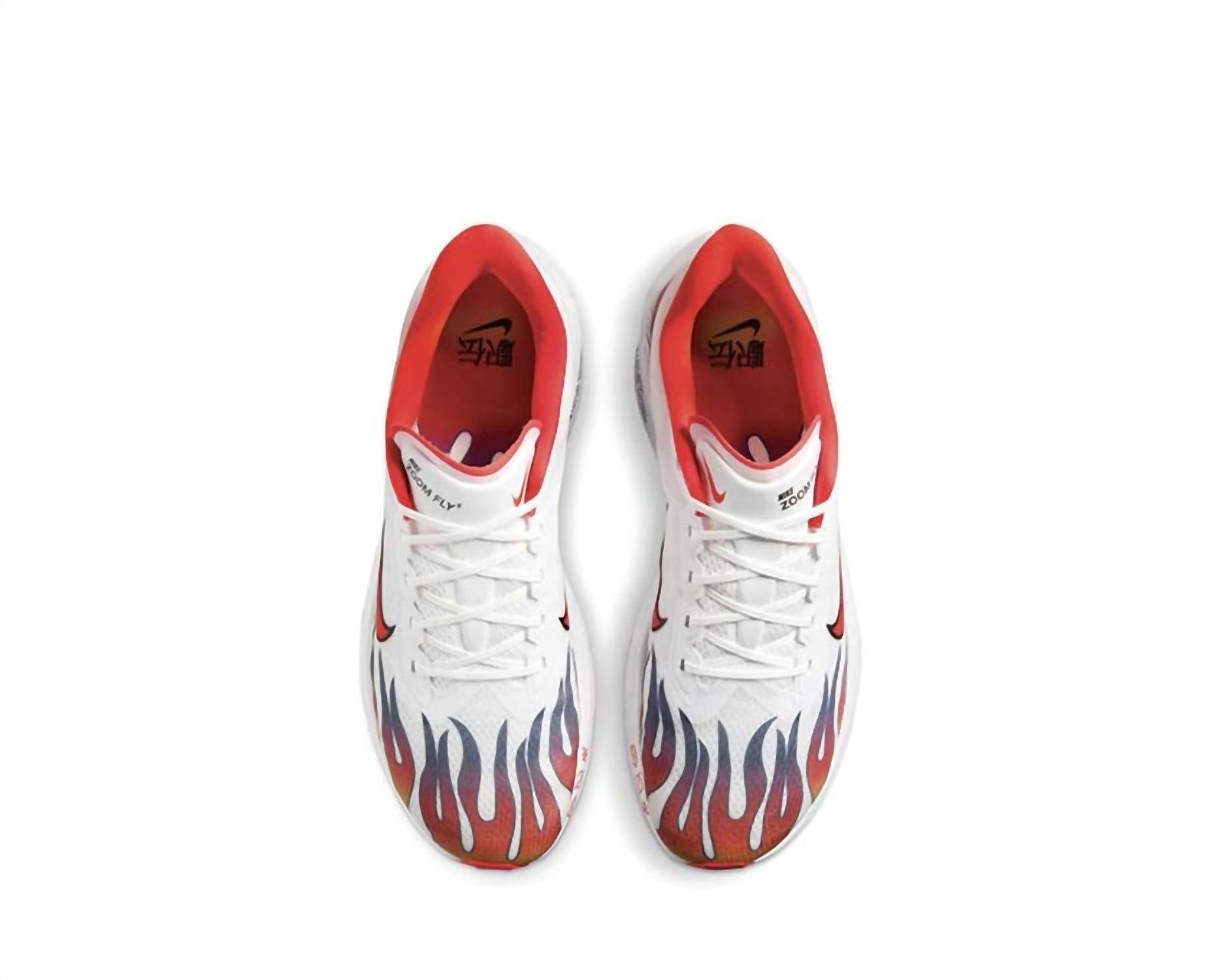 Men's Zoom Fly 6 Road Racing Shoes In White / Habanero Red