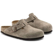 Unisex Boston Suede Leather Clogs In Taupe