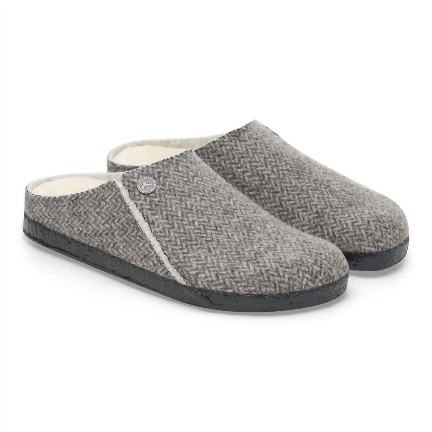 Unisex Zermatt Rivet Narrow Slippers In Herringbone Gray