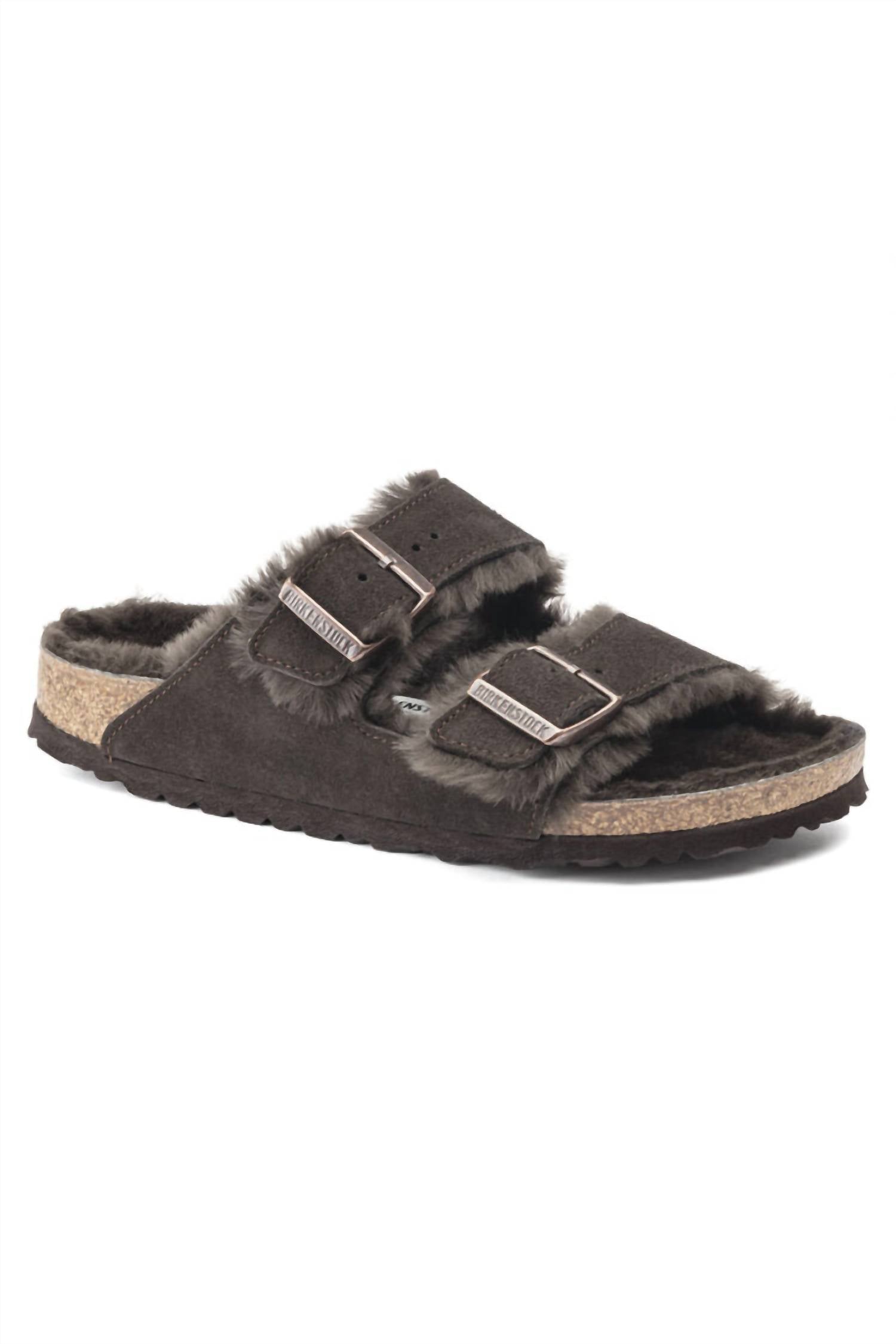 Unisex Arizona Shearling Suede Leather Sandals In Mocha
