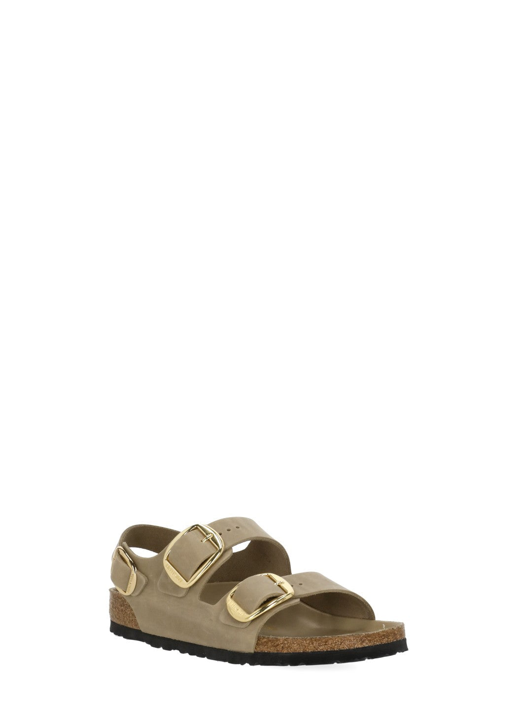 Beige Milano Big Buckle Polished Leather Sandals