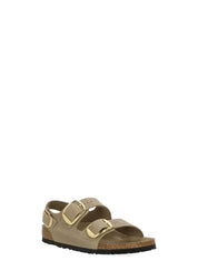 Beige Milano Big Buckle Polished Leather Sandals