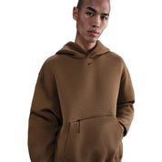 Nike Tech Hoodie Mens Brown Fleece Embroidered Swoosh Logo Oversized Fit JAX1051