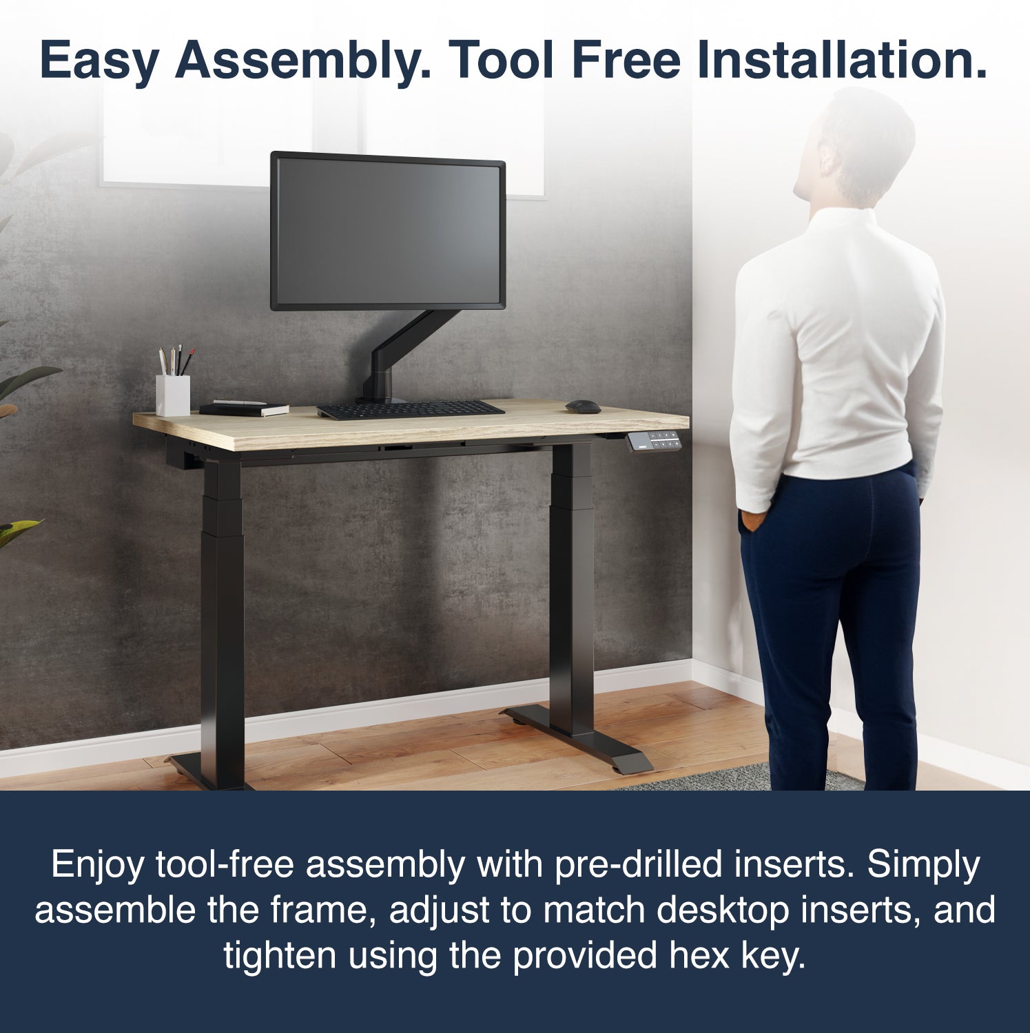 Desky Dual Mini Sit Stand Desk 900x500 White Desktop and White Frame
