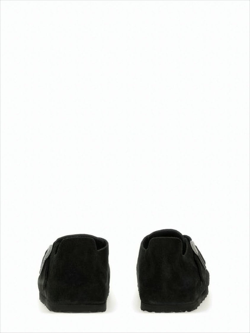 Closed-Toe Suede and Leather Flats with Adjustable Strap