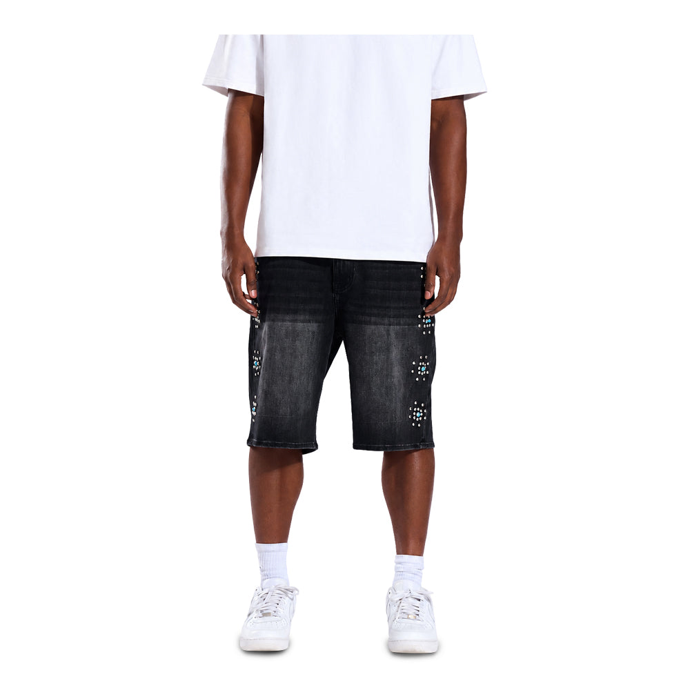 Men's Crysp Denim Diamond Shorts Black CRY-SUM26-017-BLK