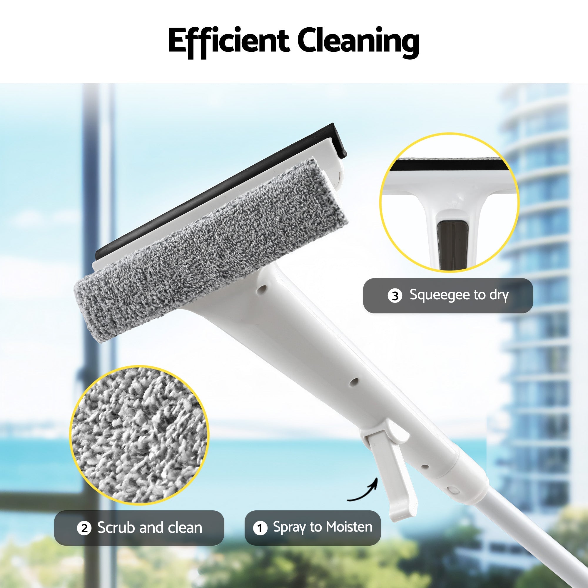 Giantz Window Cleaner Mirror Car, Spray Scrub Squeegee 136cm Extendable Long Handle
