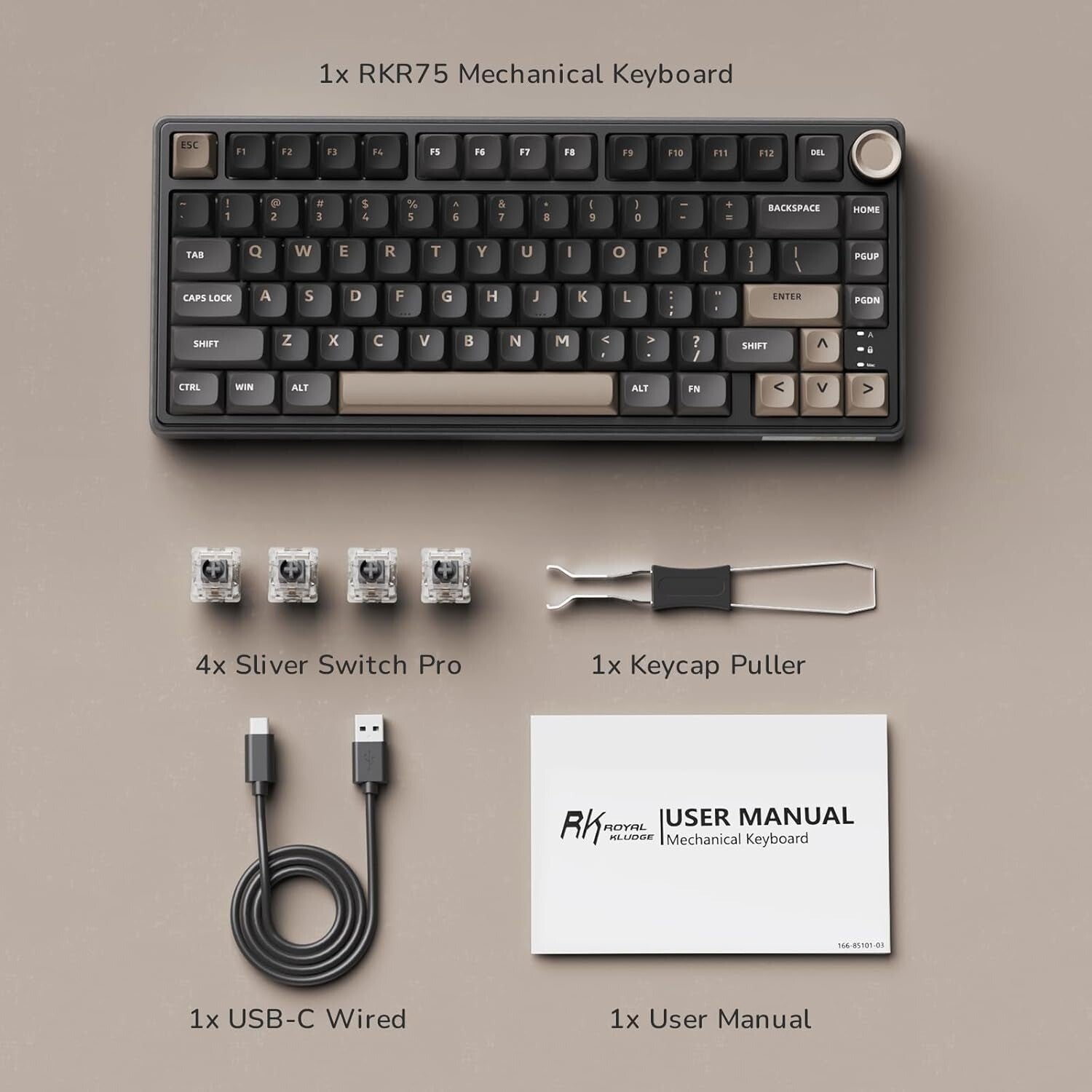 Royal Kludge R75 Wired RGB Hot Swap Mechanical Keyboard (Phantom with Brown Switch)