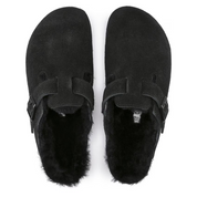 Unisex Birkenstock Boston Clogs US 7-7.5 Black Shearling Suede Leather KHD1747