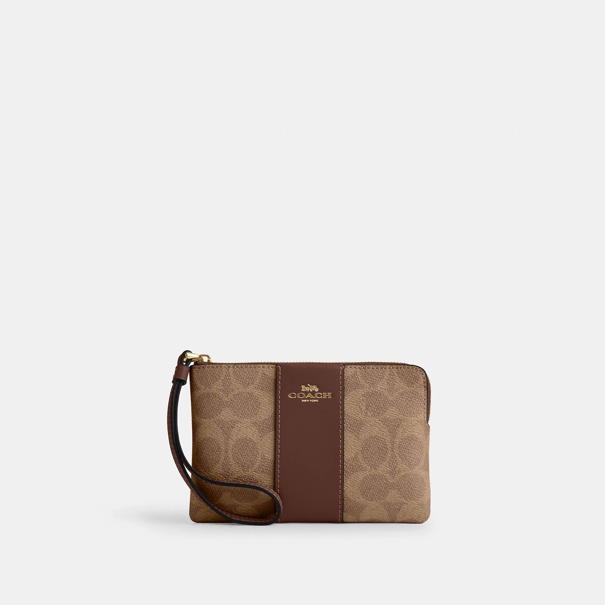 Coach Outlet Corner Zip Wristlet In Signature Canvas With Stripe