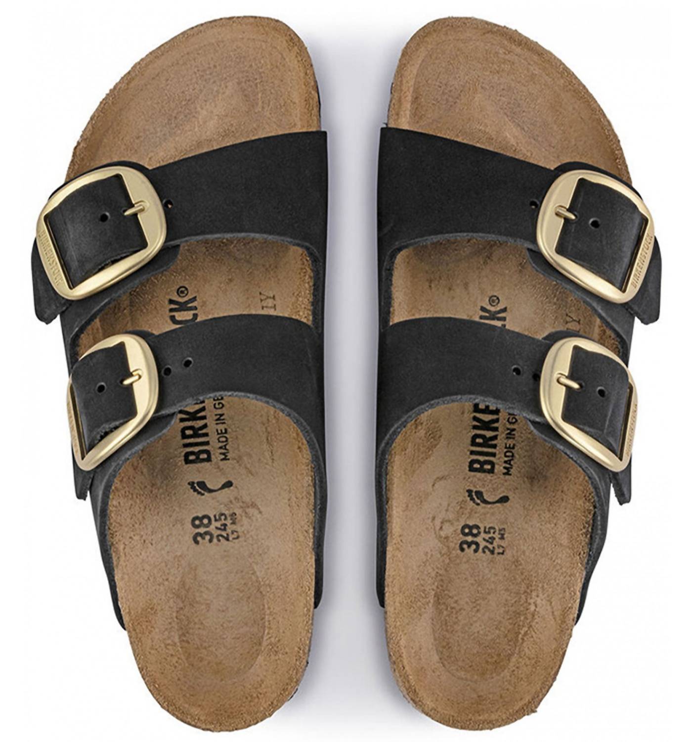 Unisex Arizona Big Buckle Sandals In Black Nubuck Leather