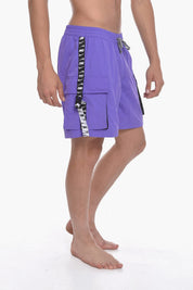 SWIM Solid-Color Boxer Swim Trunks with Logo Side Band