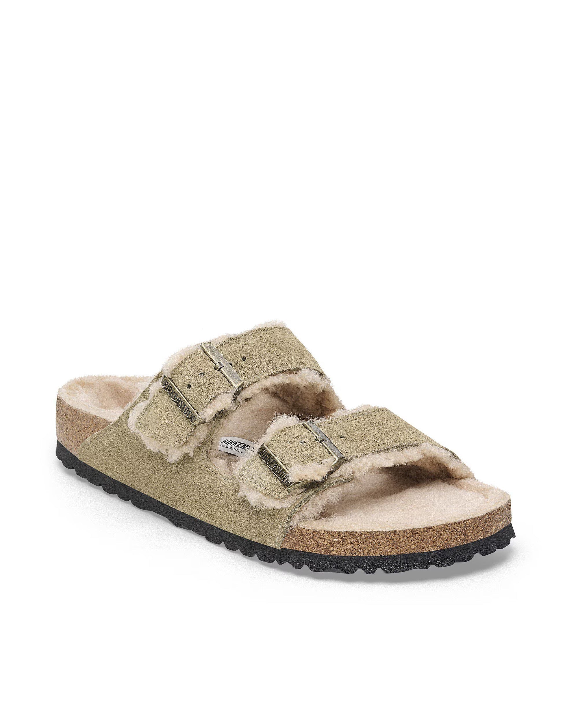 Open-Toe Slide Sandals With Suede Leather Straps