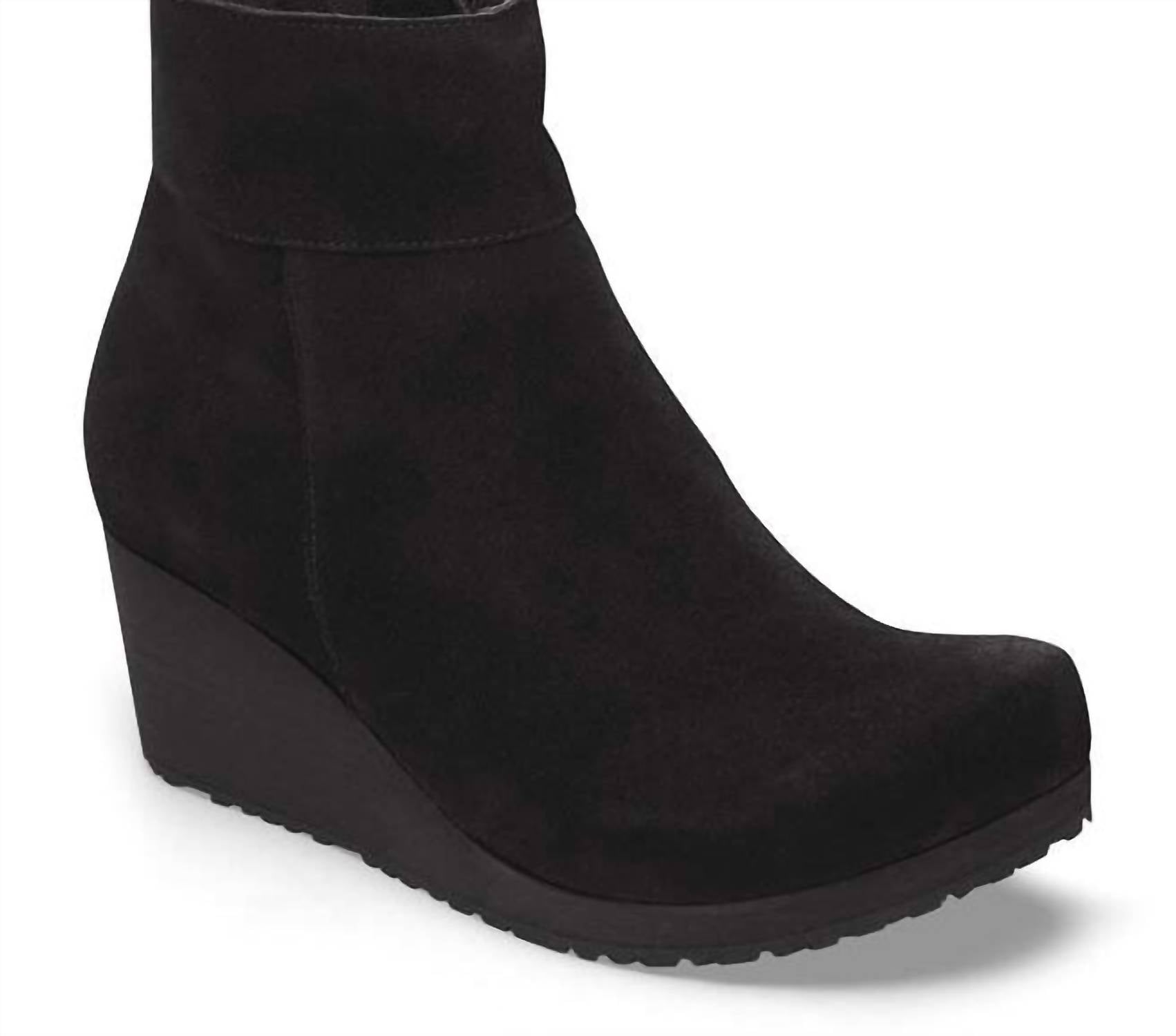 Women's Ebba Side Zip Cork Wedge Boot In Black