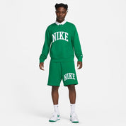 Men's Nike Club Fleece Polo Shirt Green Relaxed Fit Long Sleeve SRT378