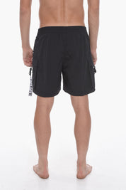 SWIM Solid-Color Boxer Swim Trunks with Logo Side Band