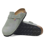 Unisex Boston Soft Footbed Suede Leather Narrow Fit Clogs In Pure Sage