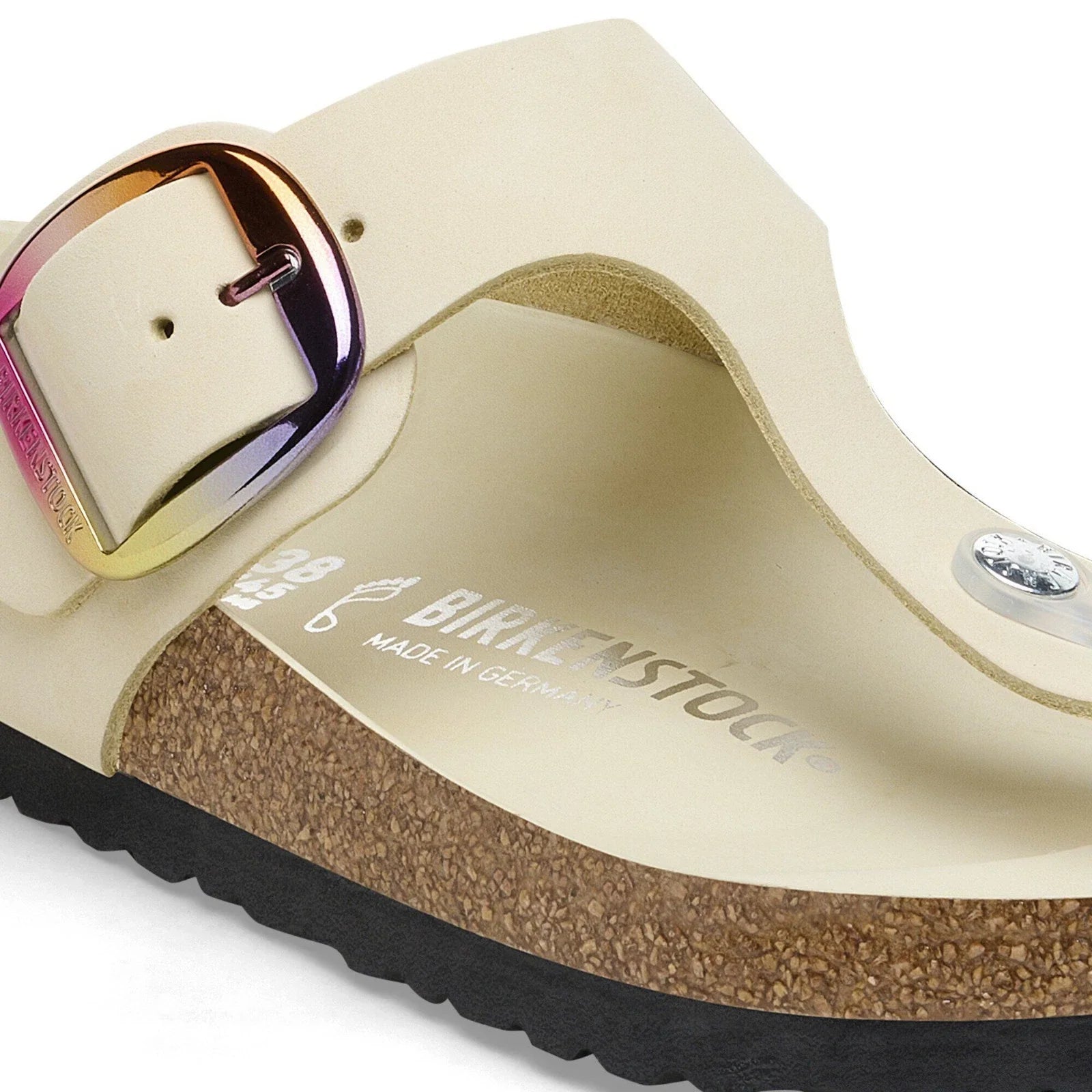 Women's Birkenstock Gizeh27356 Thong Ecru Leather Big Buckle Sandals ZOGG1494