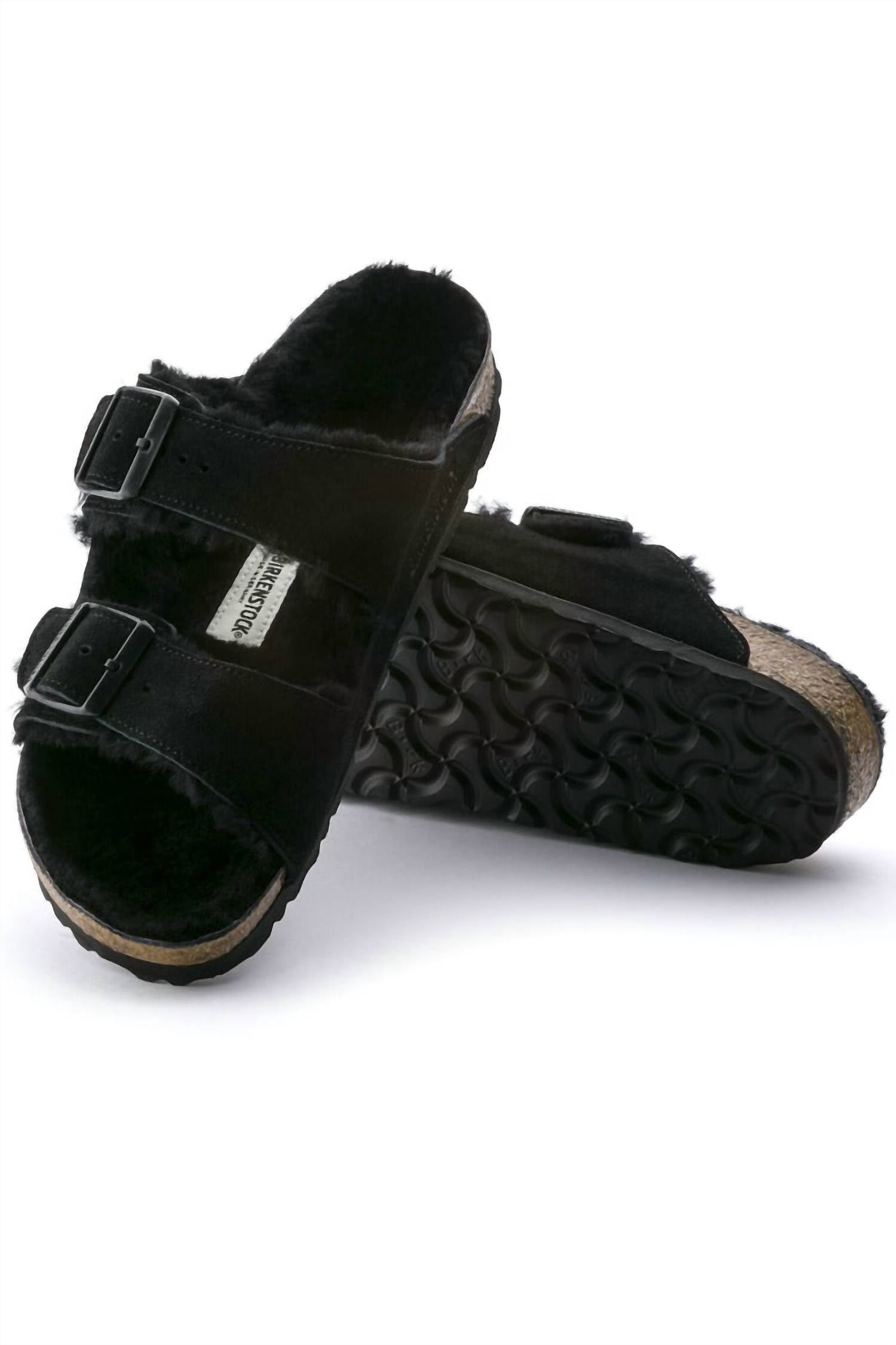 Unisex Arizona Shearling Suede Sandals In Black