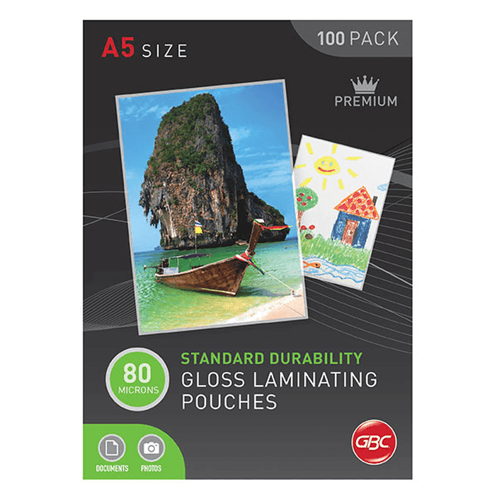 5 Pack GBC Laminating Pouch 80 Micron A5 (Clear) [Pack 100]