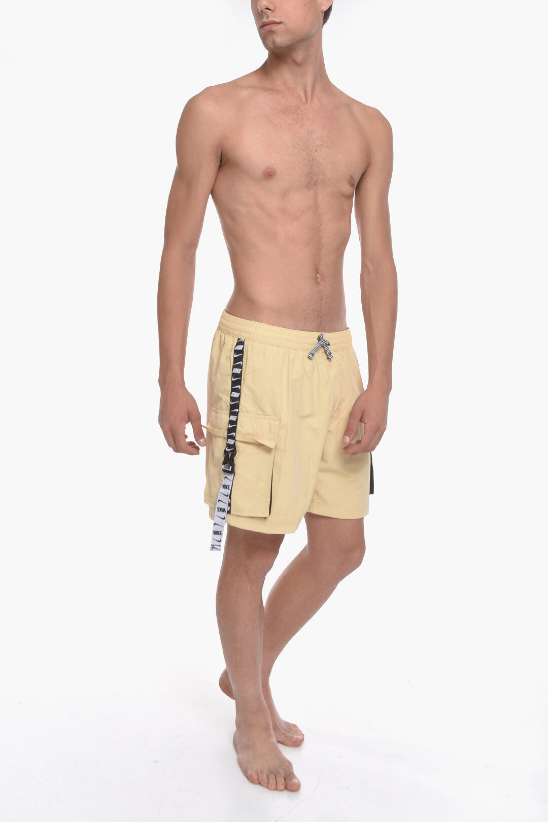 SWIM Solid-Color Boxer Swim Trunks with Logo Side Band