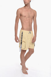 SWIM Solid-Color Boxer Swim Trunks with Logo Side Band