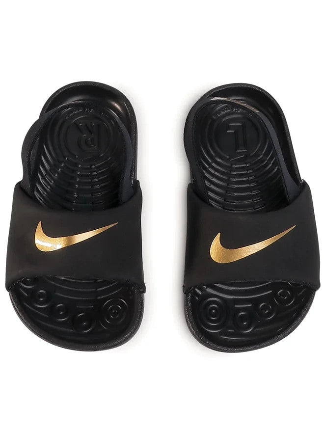 Toddler Nike Kawa BV1094-003 Black Metallic Gold Soft Strap Slides Sandals
