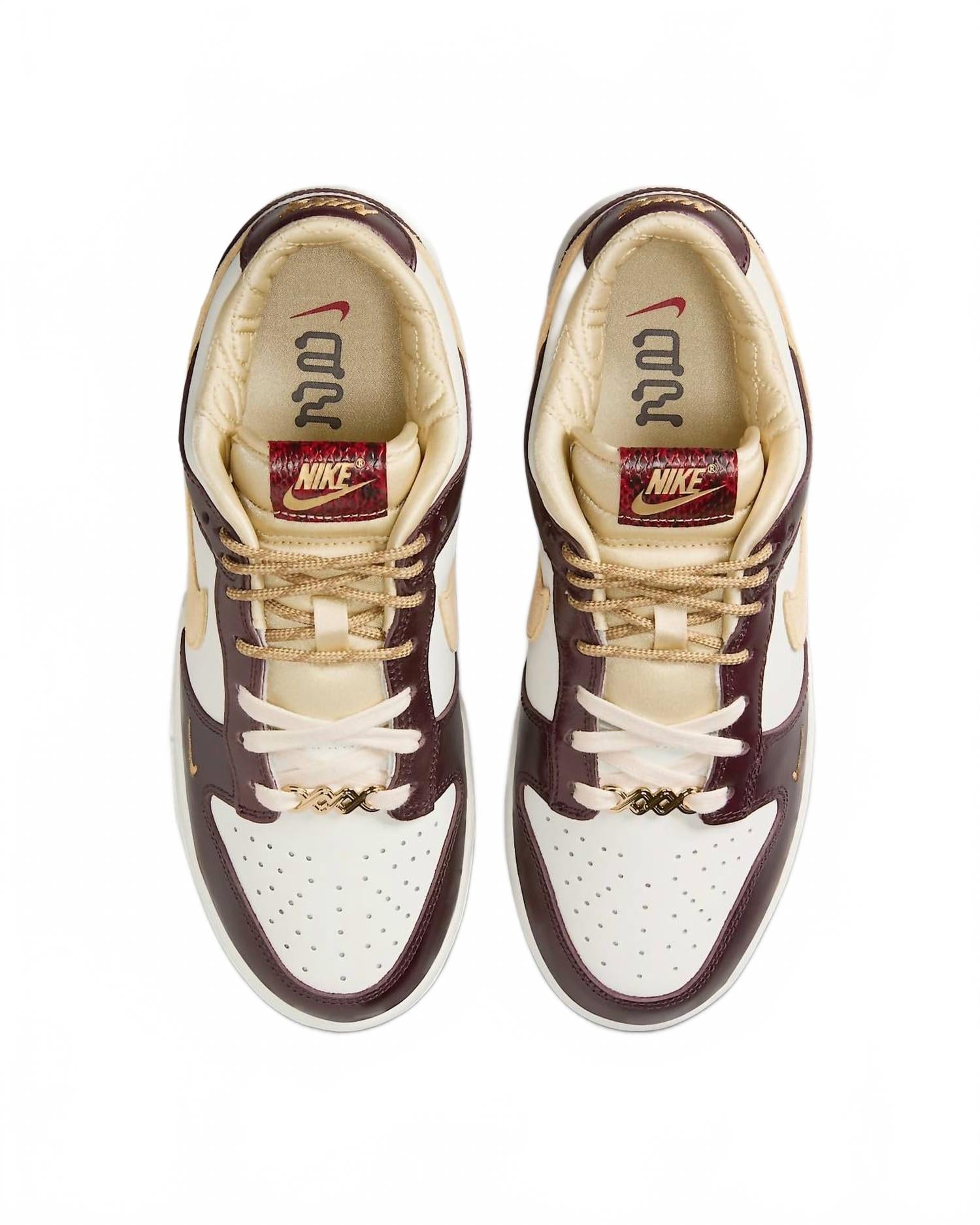 Women's Dunk Low Lx Year Of The Snake Shoes In Sail/burgundy Crush/team Gold