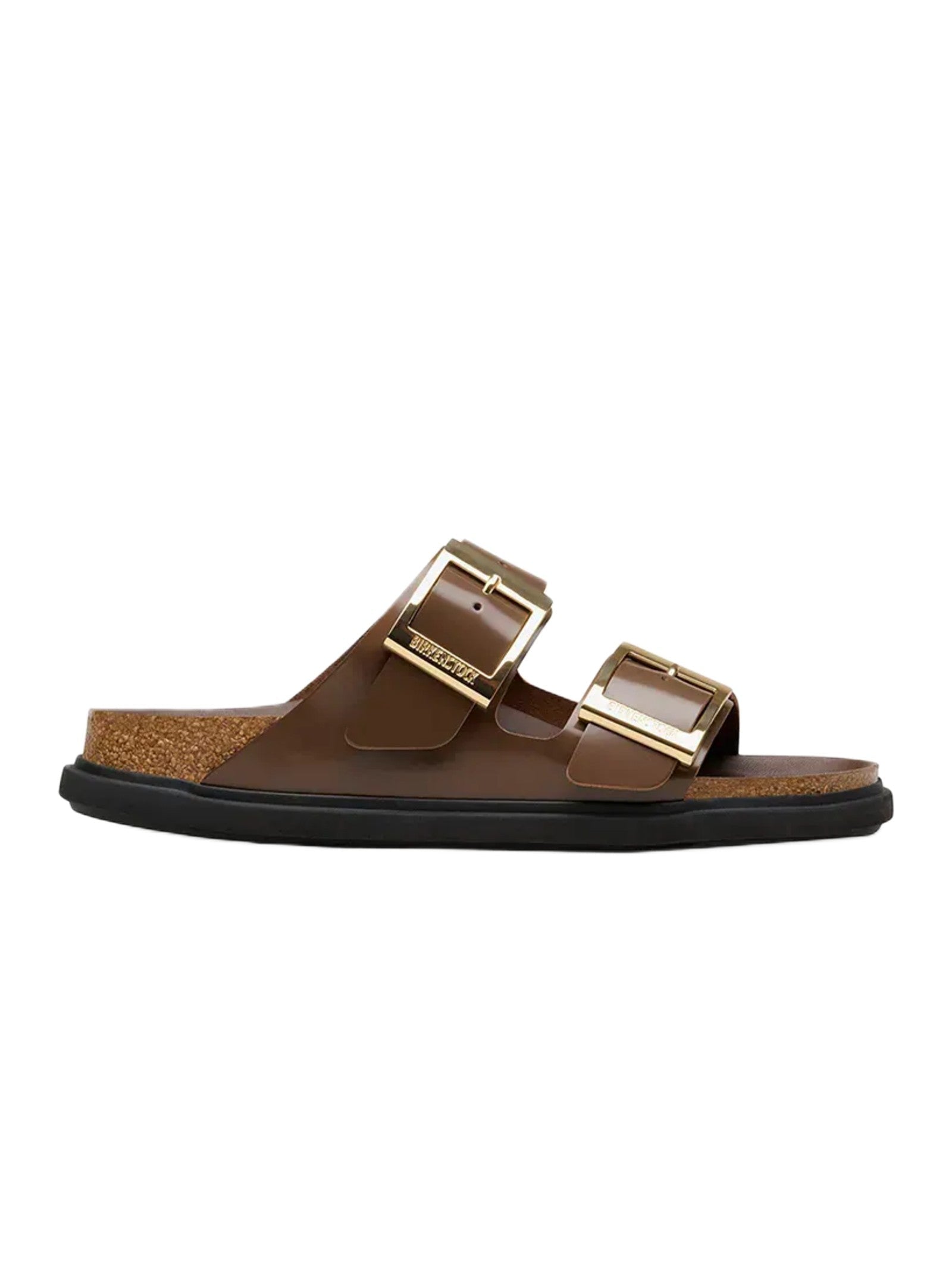 Brown Sandals With Gold-Tone Buckles And Contoured Footbed
