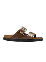 Brown Sandals With Gold-Tone Buckles And Contoured Footbed