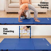 Everfit Gymnastics Mats Folding Exercise Floor Mat Portable 3 Fold Tumbling Mat Blue