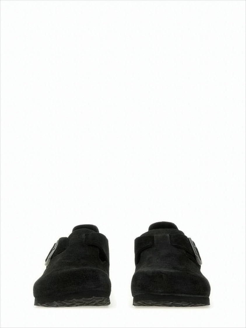 Closed-Toe Suede and Leather Flats with Adjustable Strap