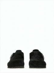 Closed-Toe Suede and Leather Flats with Adjustable Strap