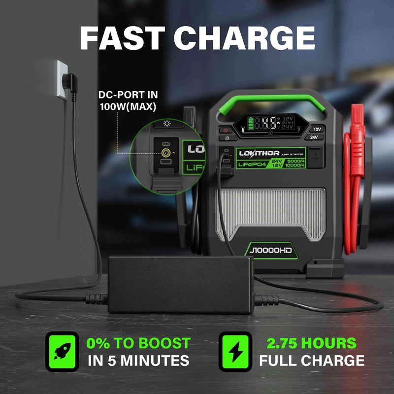 Lokithor J10000HD Big Dog 3-in-1 Truck Jump Starter 12v / 24v + USB Power Bank + LED Torch
