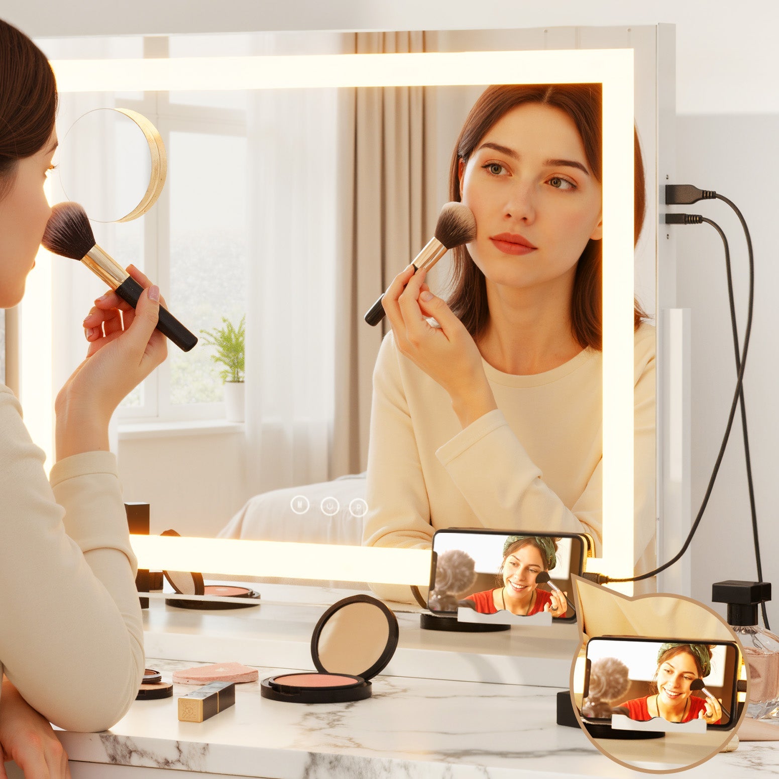 80x65cm Embellir Makeup Mirror Hollywood Vanity with LED Light White Frame