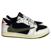 Nike Jordan 1 Retro Low OG SP in Travis Scott Olive, Black, and White Suede and Leather