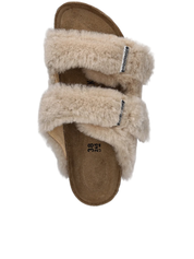 Slip-On Shearling Sandals with Contoured Cork Footbed