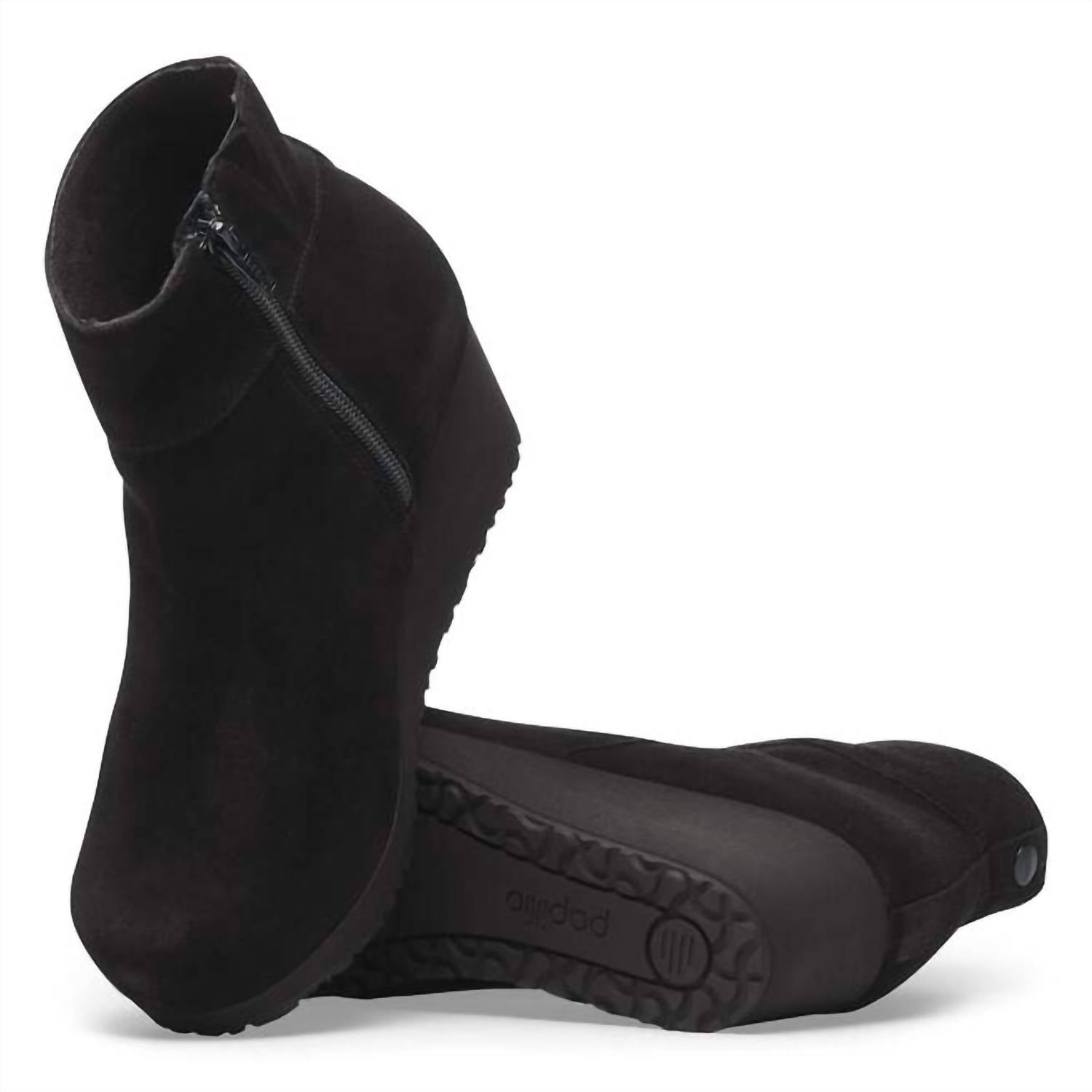 Women's Ebba Side Zip Cork Wedge Boot In Black
