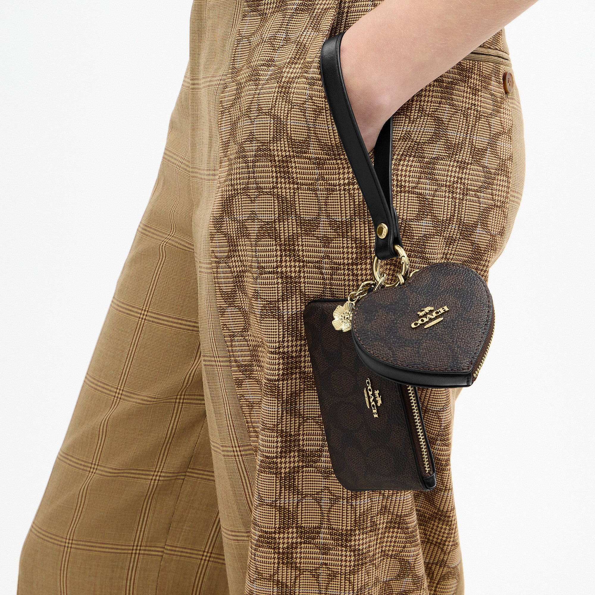 Coach Outlet Wristlet And Heart Pouch In Signature Canvas With Charm