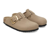 Women's Boston Big Buckle Oiled Leather Slippers In Brown Brown