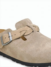 Soft Suede Mule with Adjustable Leather Strap