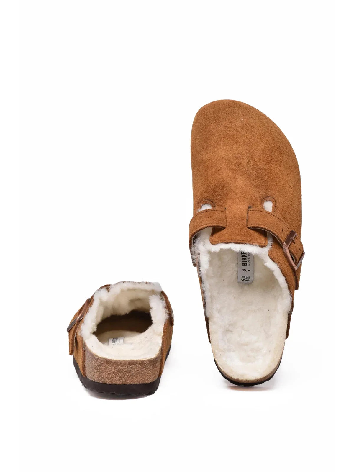 Brown Suede Shearling Mules