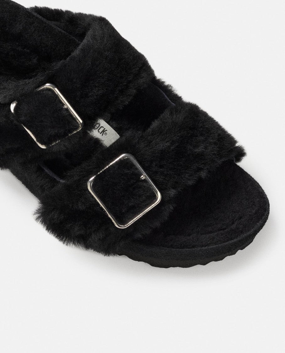 Black Shearling Sandals With Oversized Buckles