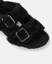 Black Shearling Sandals With Oversized Buckles