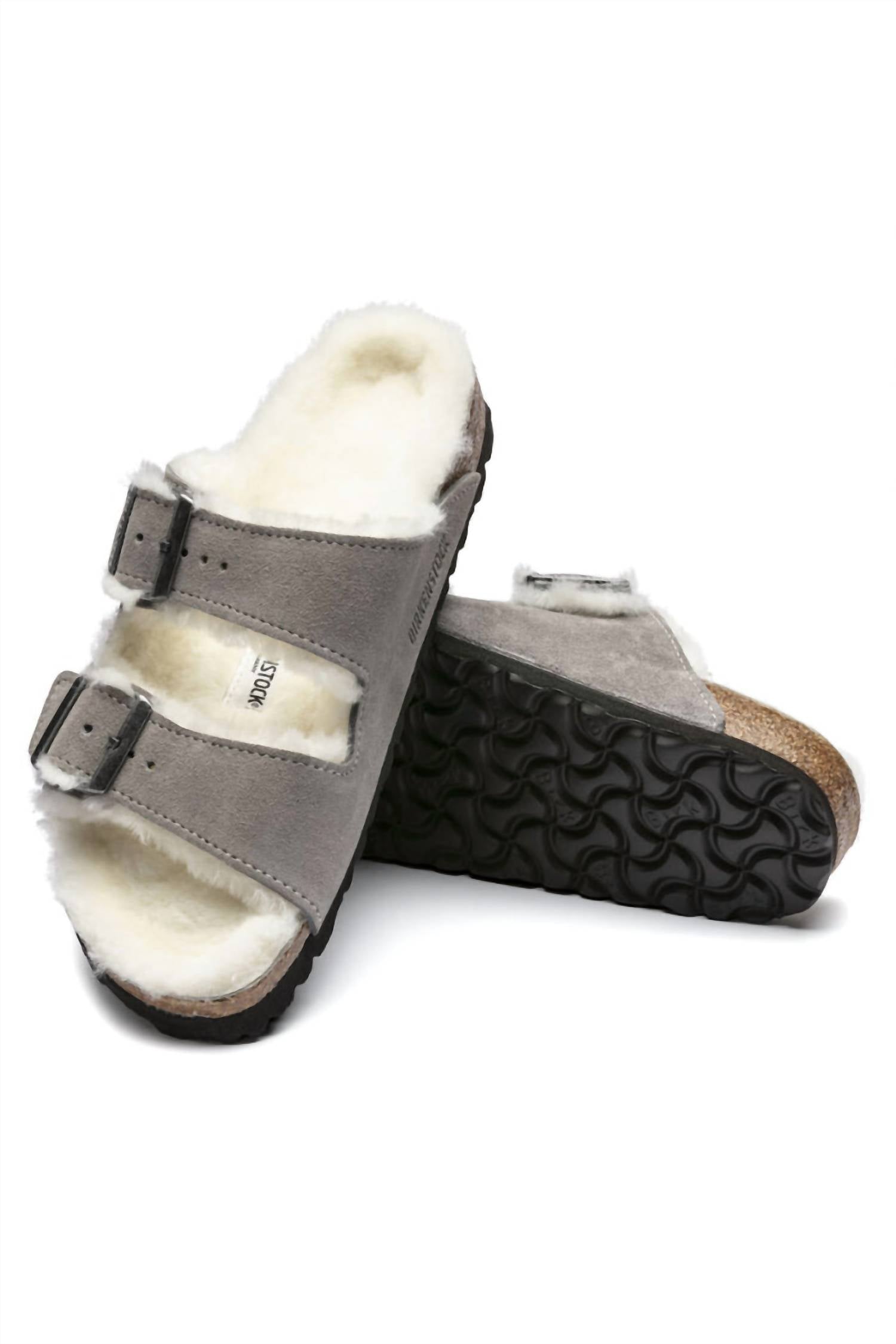 Unisex Arizona Fur Sandals In Stone Coin