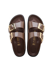 Brown Sandals With Gold-Tone Buckles And Contoured Footbed