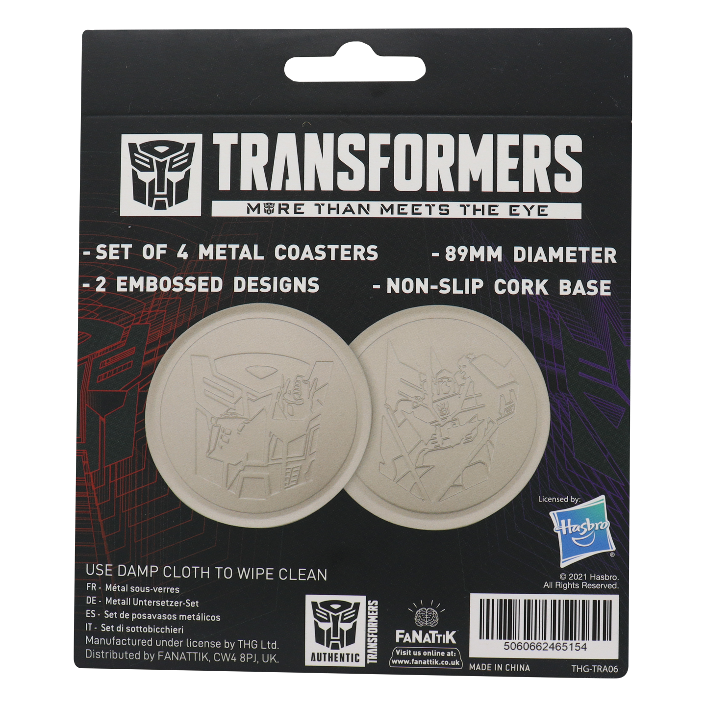 Fanattik Transformers Set of 4 Embossed Metal Coasters