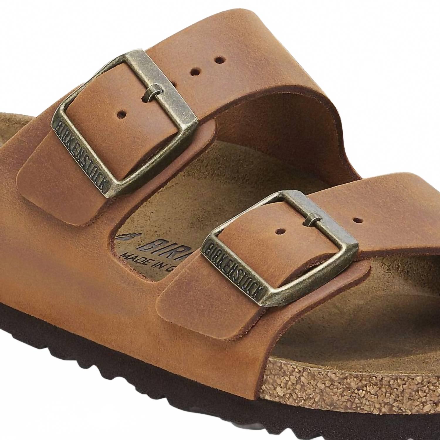 Unisex Arizona Oiled Leather Sandal In Cognac