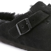 Unisex Birkenstock Boston Clogs US 7-7.5 Black Shearling Suede Leather KHD1747