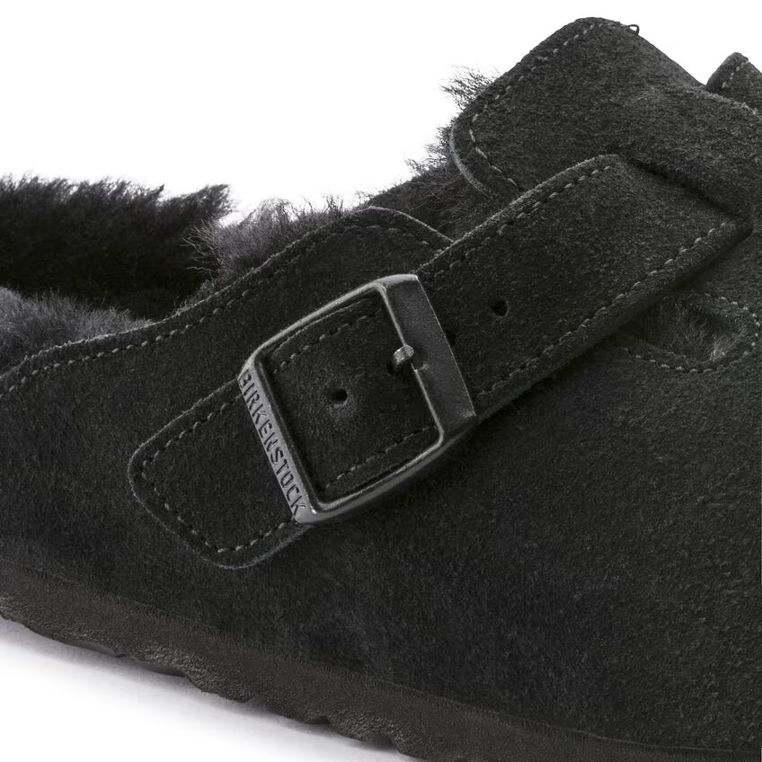 Unisex Birkenstock Boston Clogs US 7-7.5 Black Shearling Suede Leather KHD1747